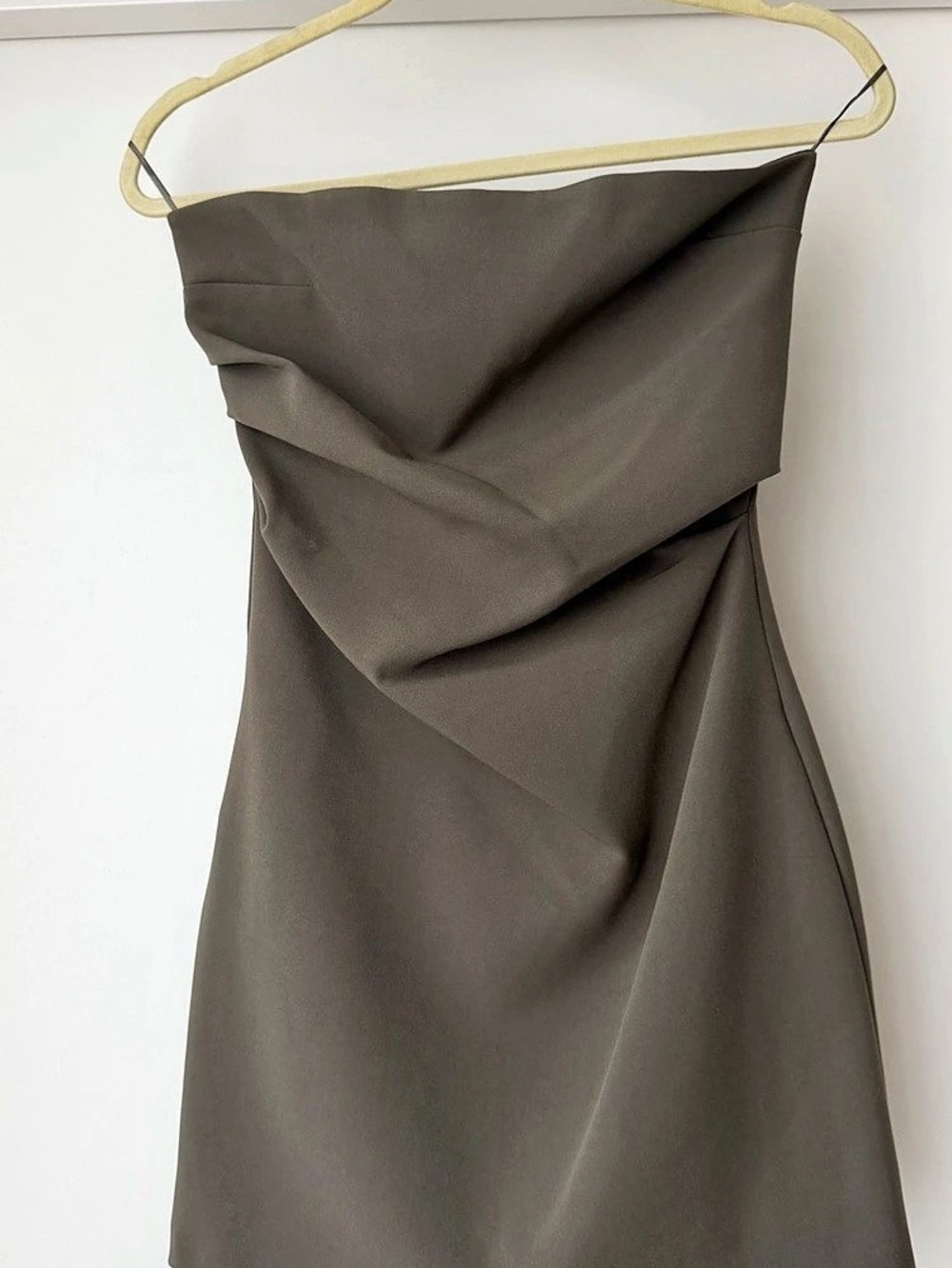 Zara Strapless Draped Mini Dress Olive XS